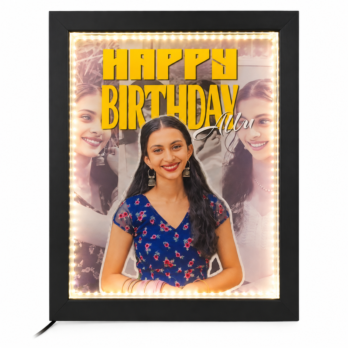 Personalized LED Photo Frame | Custom Name & Photo Collage | Glowing Birthday & Anniversary Gift
