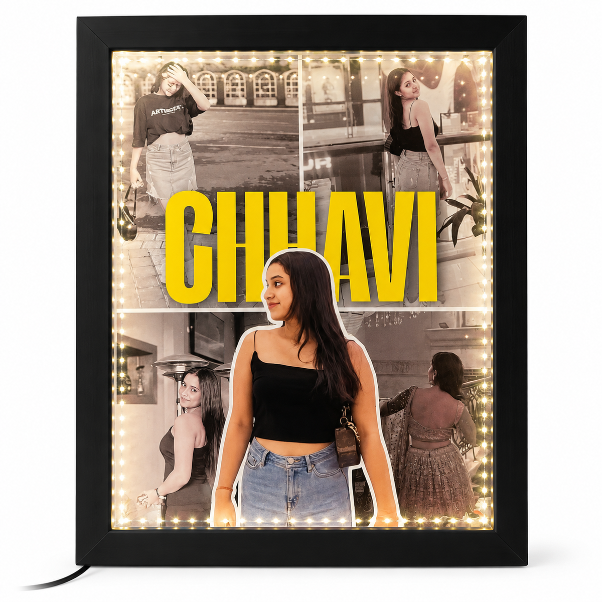 Personalized LED Photo Frame | Custom Name & Photo Collage | Glowing Birthday & Anniversary Gift