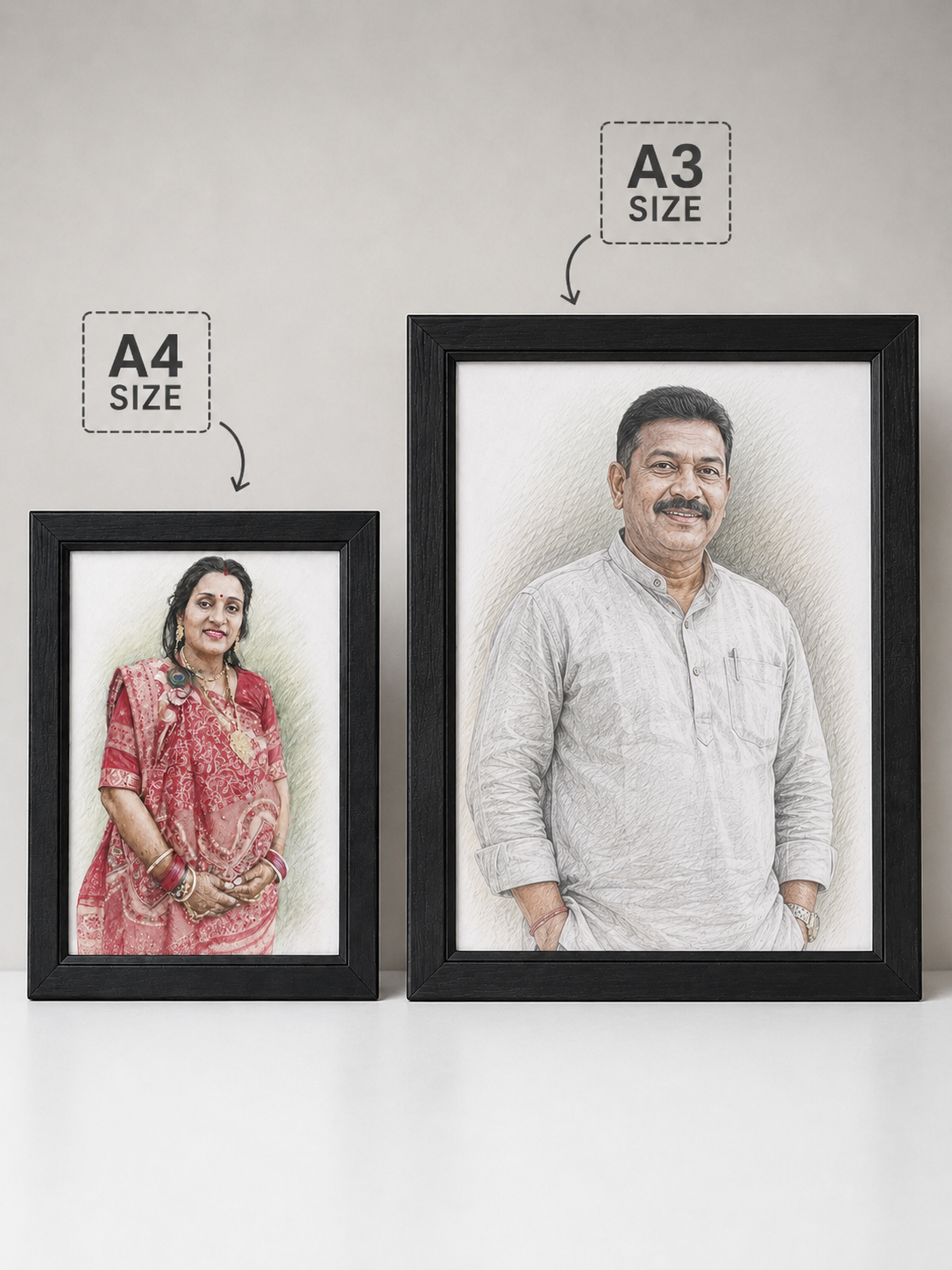 Personalized Coloured Portrait with Frame | Custom Photo Sketch
