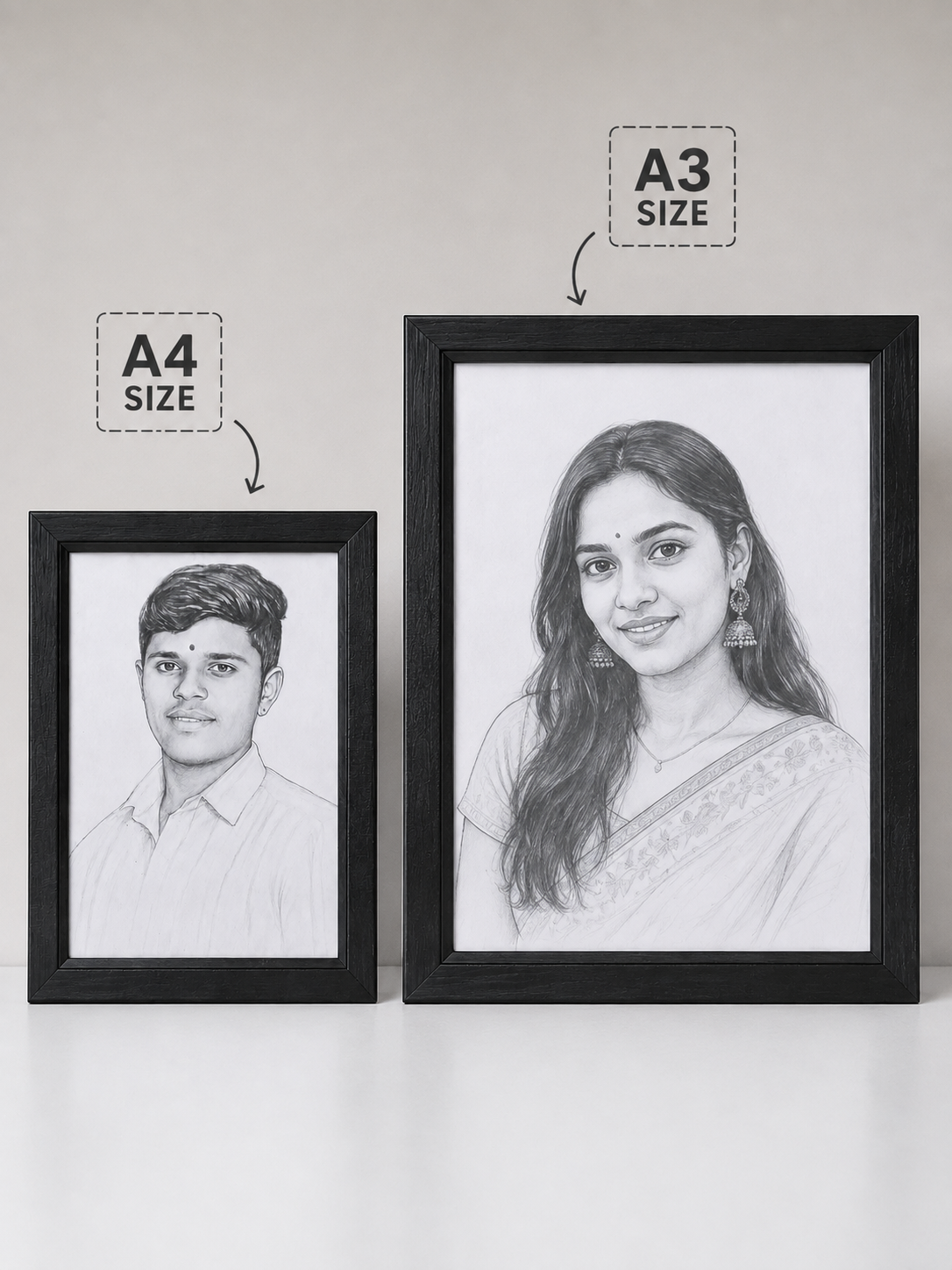Personalized Pencil Portrait with Frame | Custom Photo Sketch